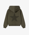 HOODIE OLIVE GREEN STAR STRASS BLACK