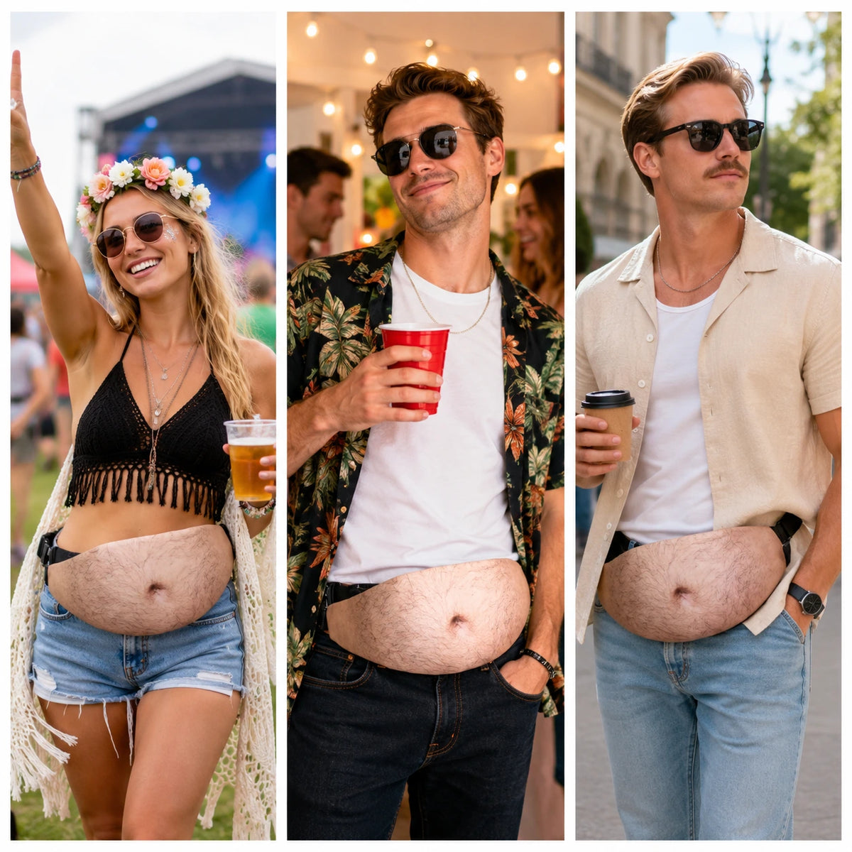 Waist Pack Realistic Looking Large Capacity Oxford Cloth 3D Artificial Dad Beer Belly Fanny Bag for Travel