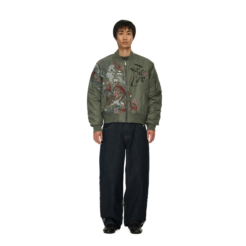 "yakuza v2" bomber Jacket dark green