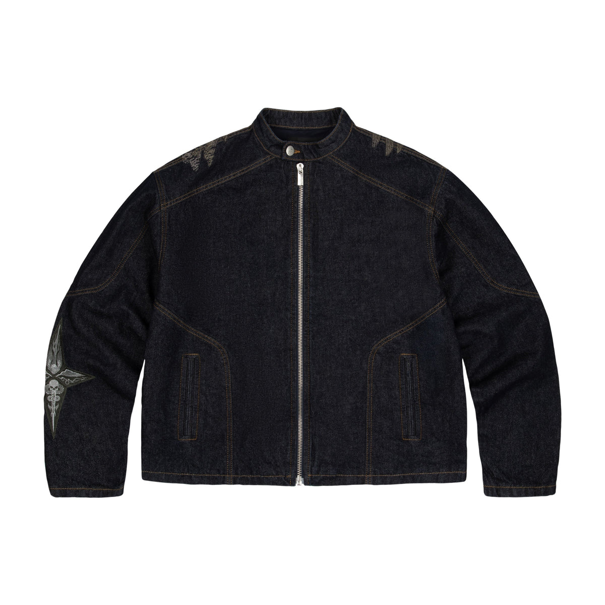 "hellboy" indigo raw denim Biker jacket