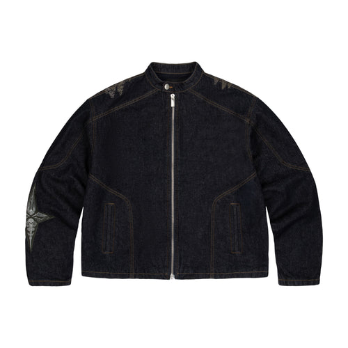 "hellboy" indigo raw denim Biker jacket