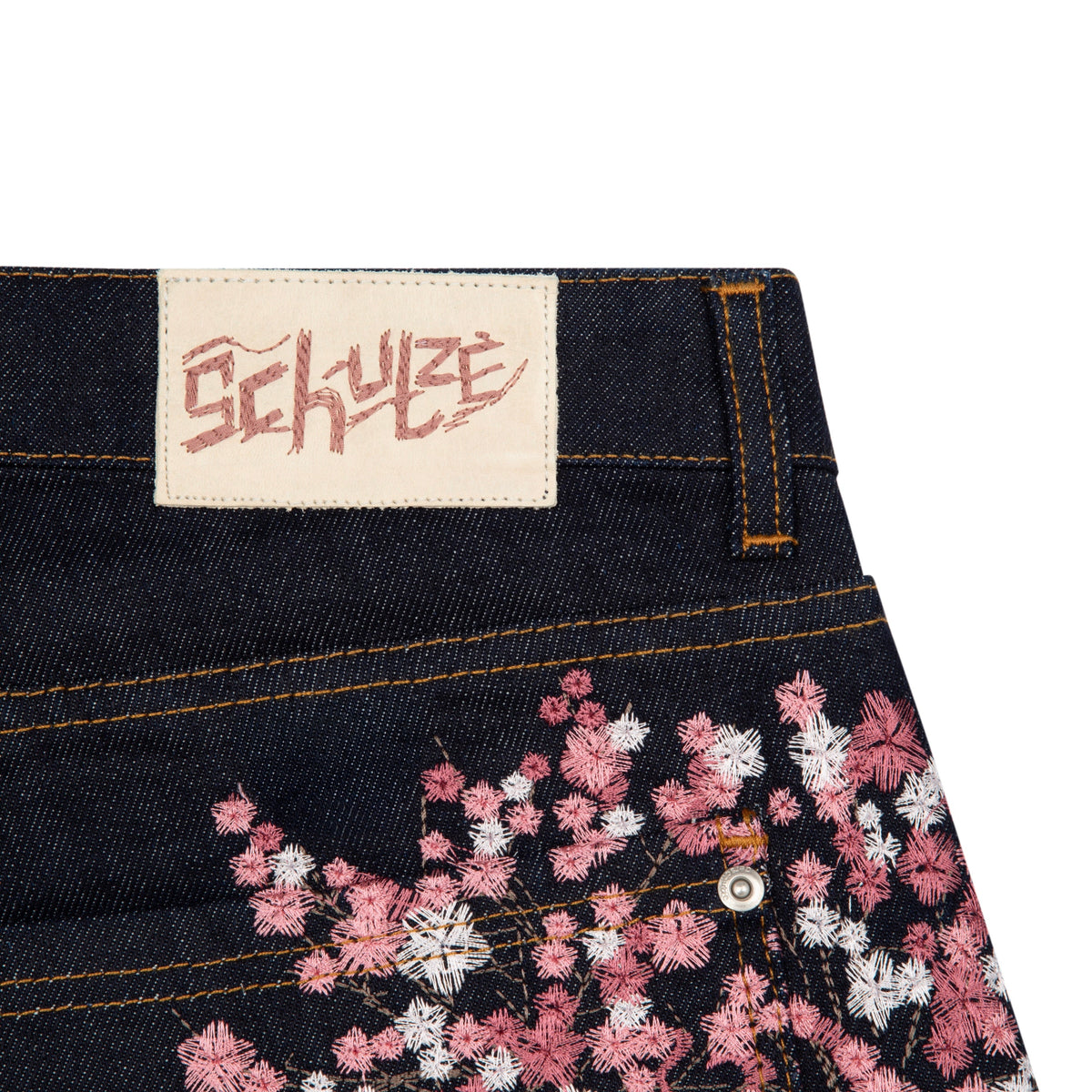 "blossom" indigo raw Jorts