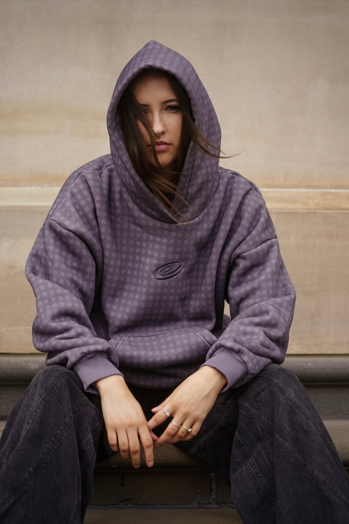 Gingham Hoodie - Vintage Purple
