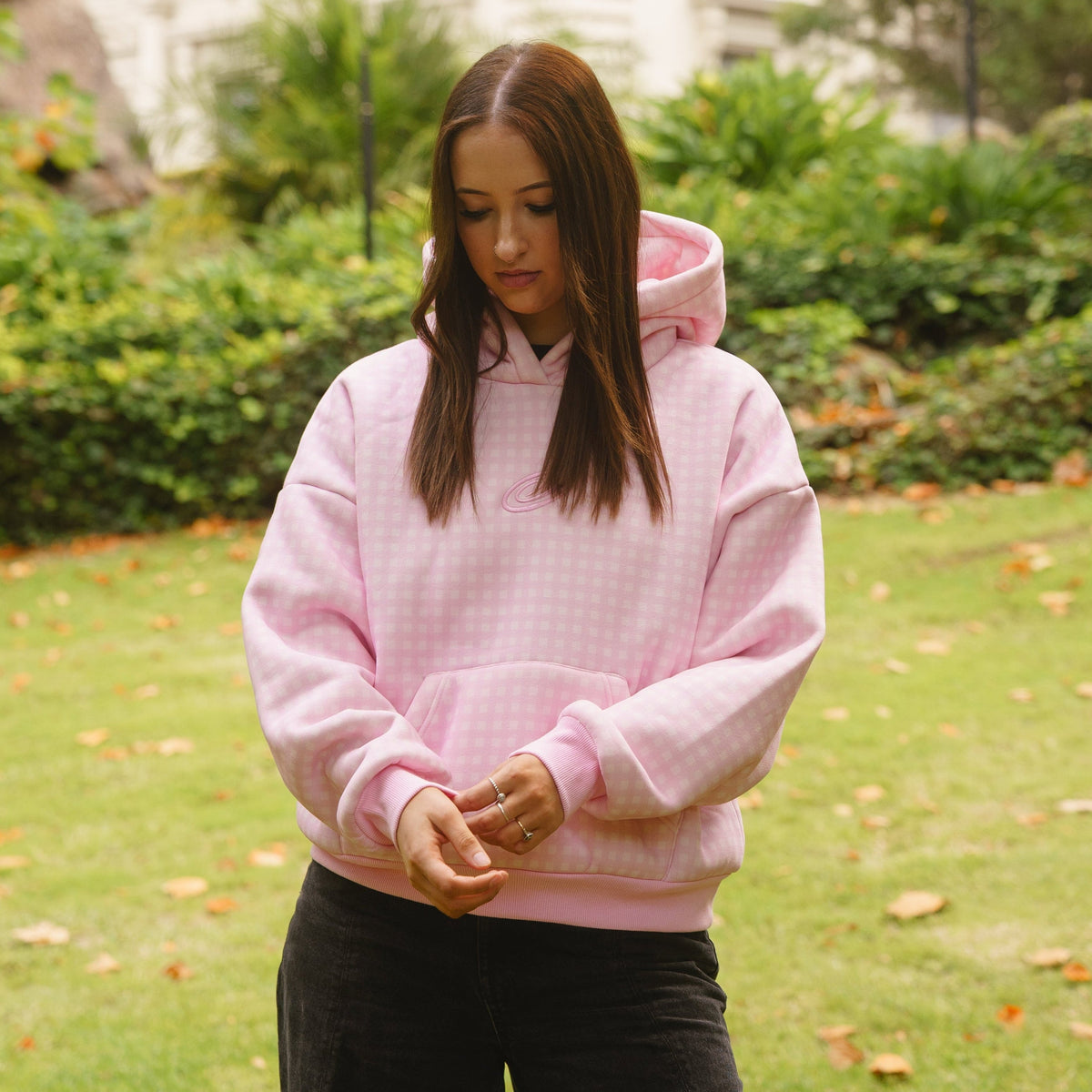 Gingham Hoodie - Pink