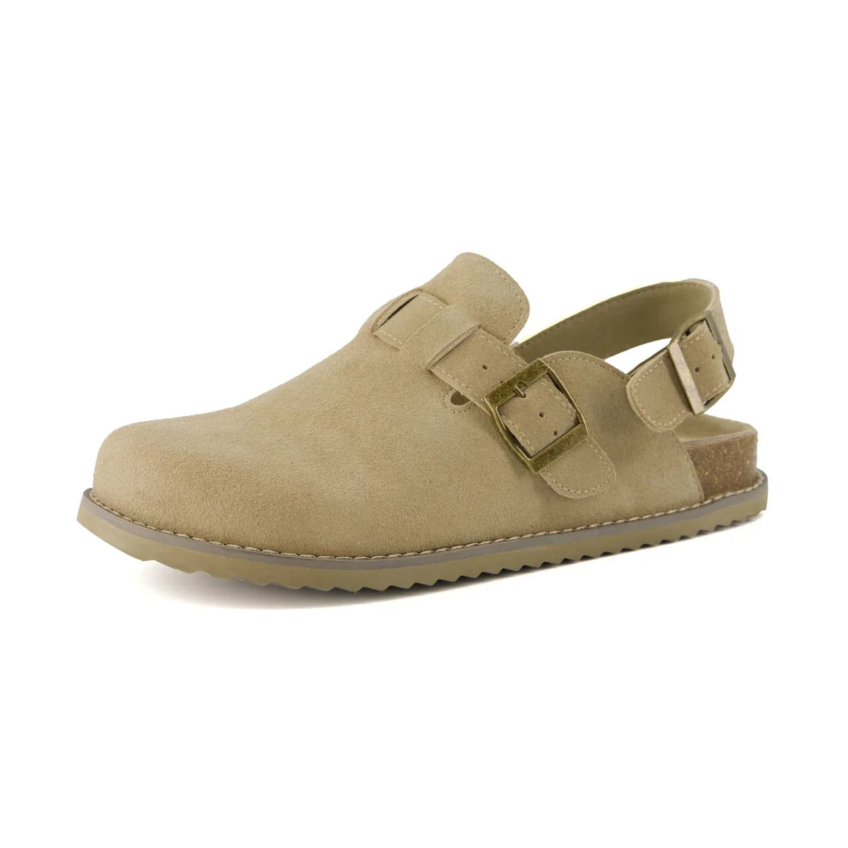 Retro Suede Double-Buckle Slip-On Sandals