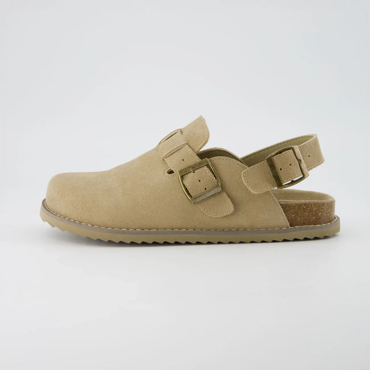 Retro Suede Double-Buckle Slip-On Sandals