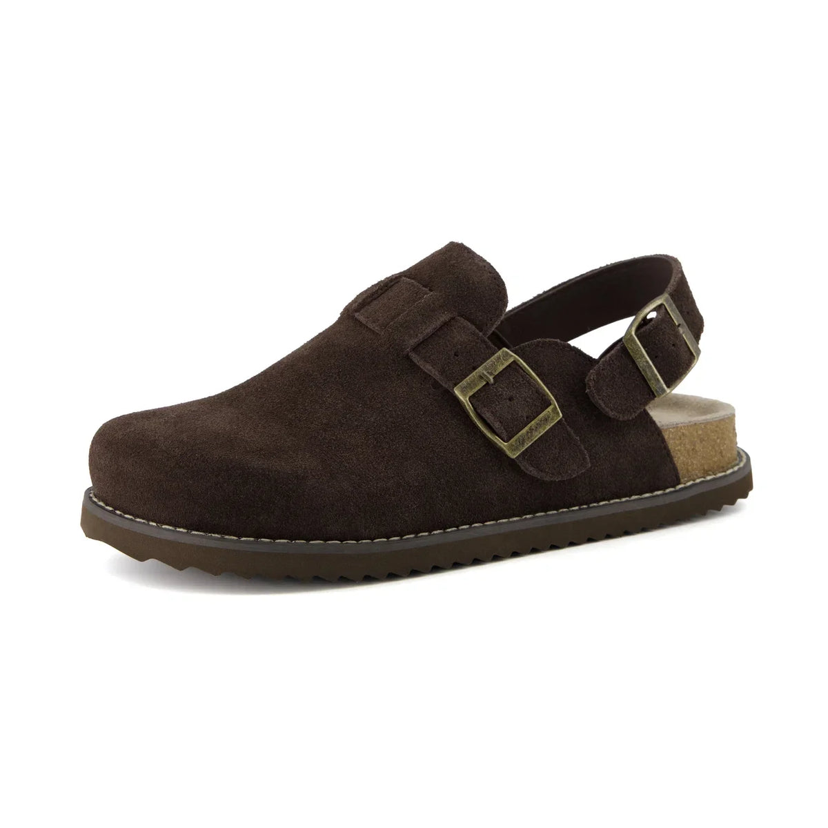 Retro Suede Double-Buckle Slip-On Sandals
