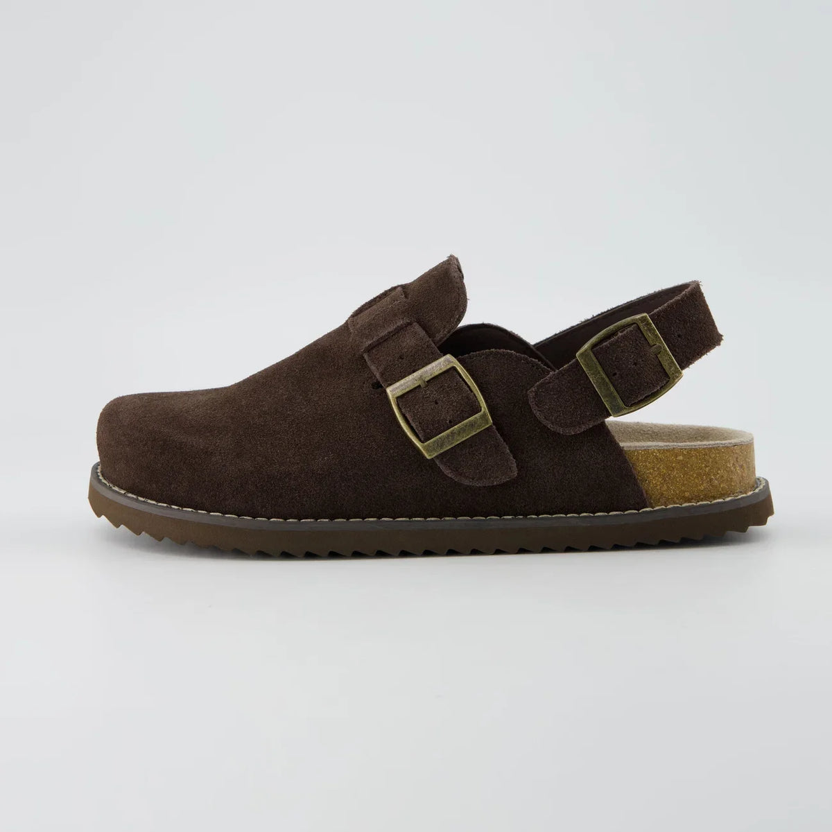 Retro Suede Double-Buckle Slip-On Sandals