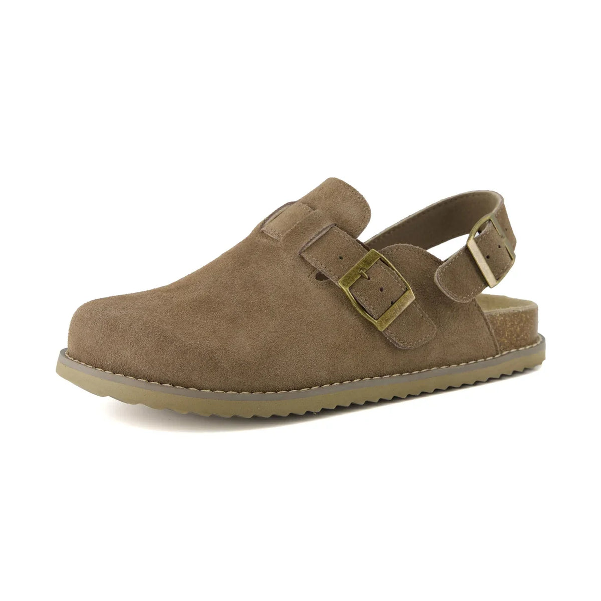 Retro Suede Double-Buckle Slip-On Sandals