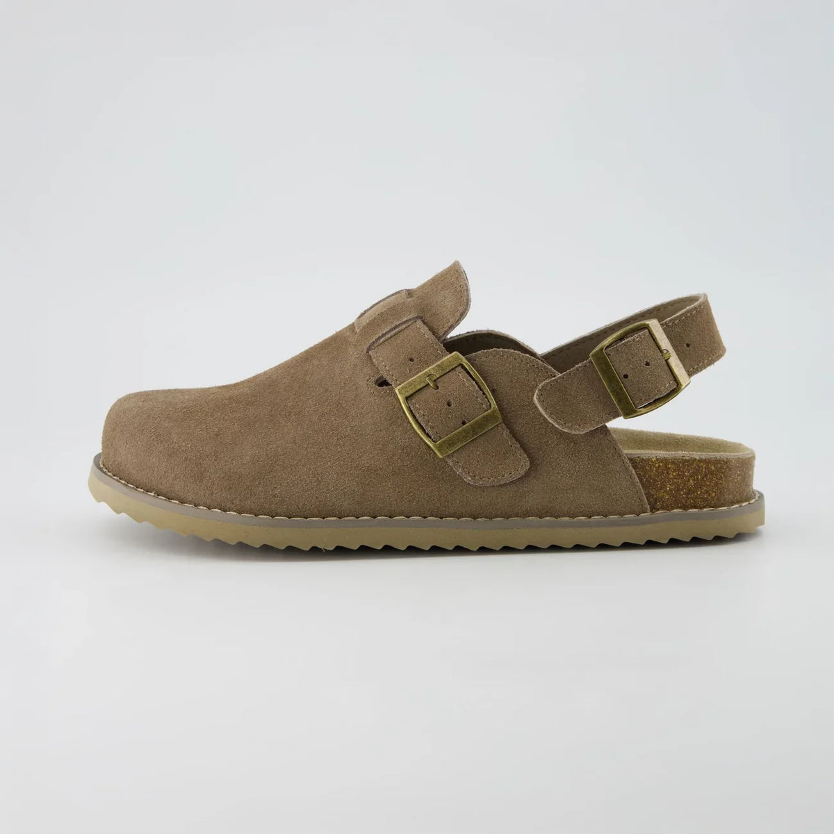 Retro Suede Double-Buckle Slip-On Sandals