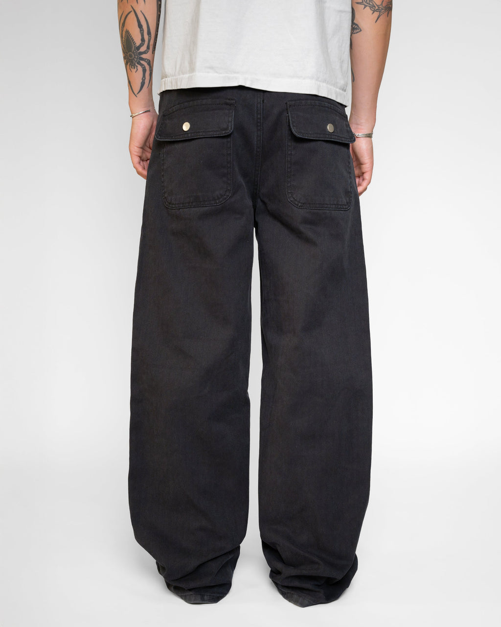 BLACK WASHED HERRINGBONE TWILL PANTS