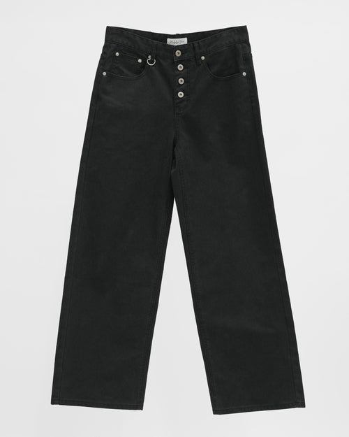BLACK WASHED HERRINGBONE TWILL PANTS