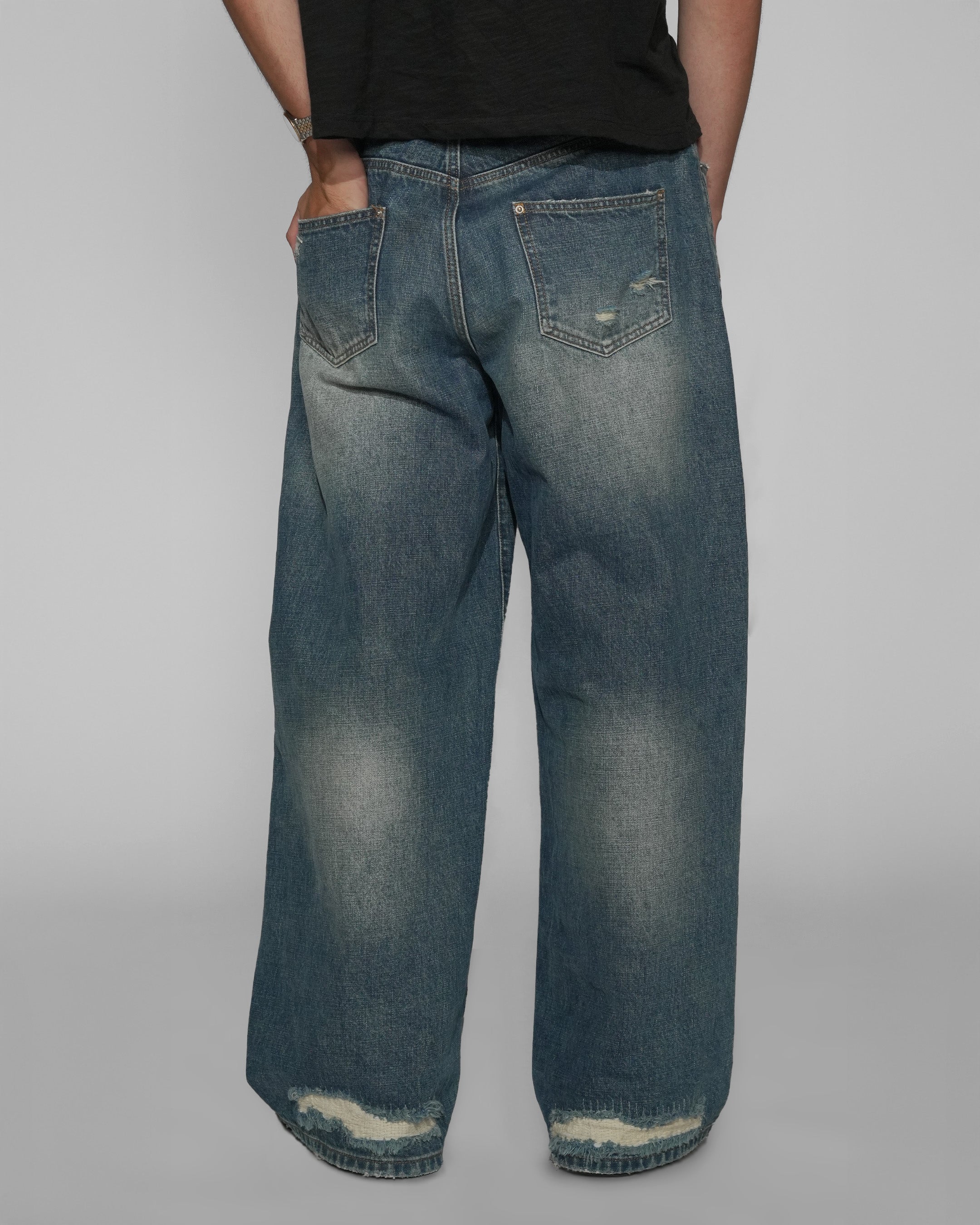 sashiko japanese selvedge loose fit jeans
