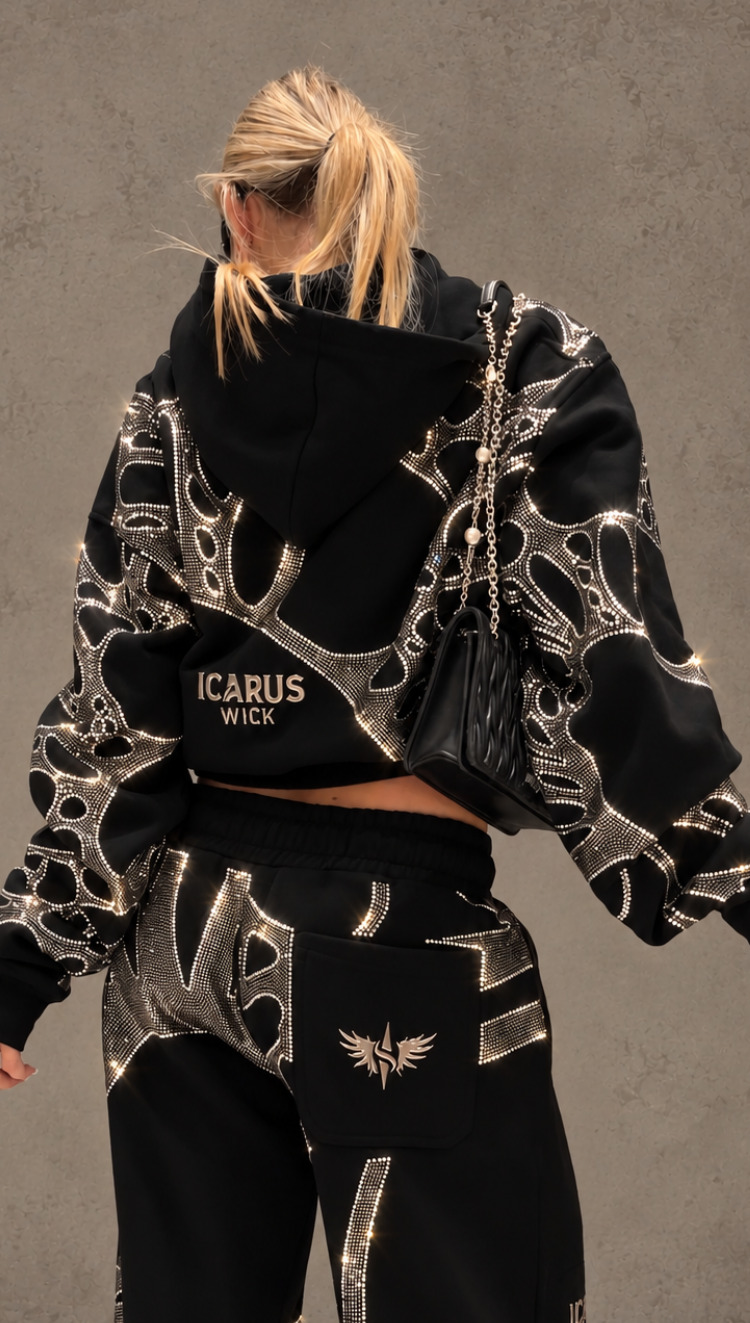 Ascent Black Rhinestone Cropped Hoodie