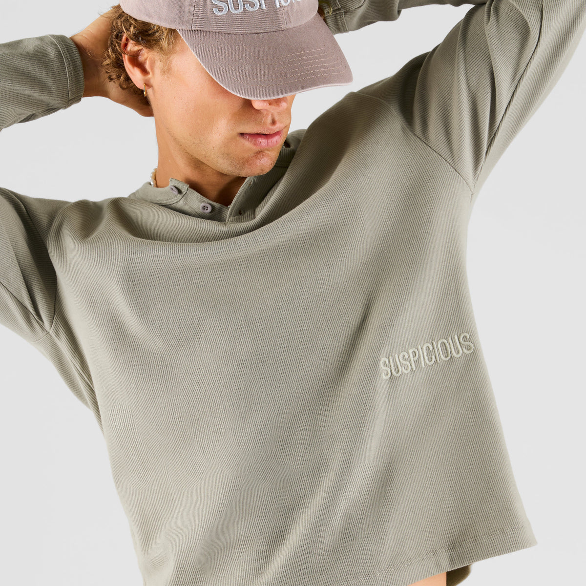 Core / Core Slim Ribbed Henley Longsleeve - Rhino