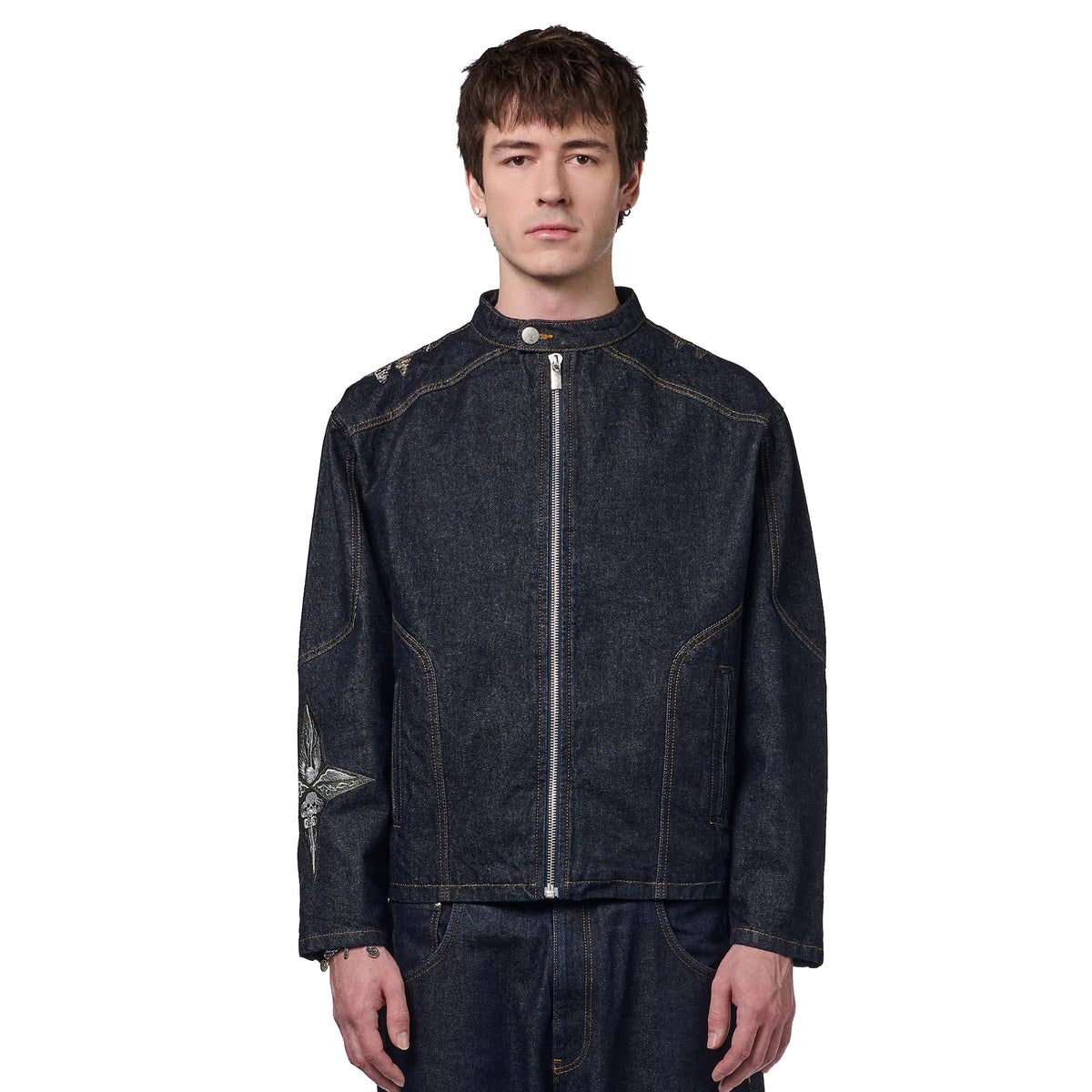 "hellboy" indigo raw denim Biker jacket