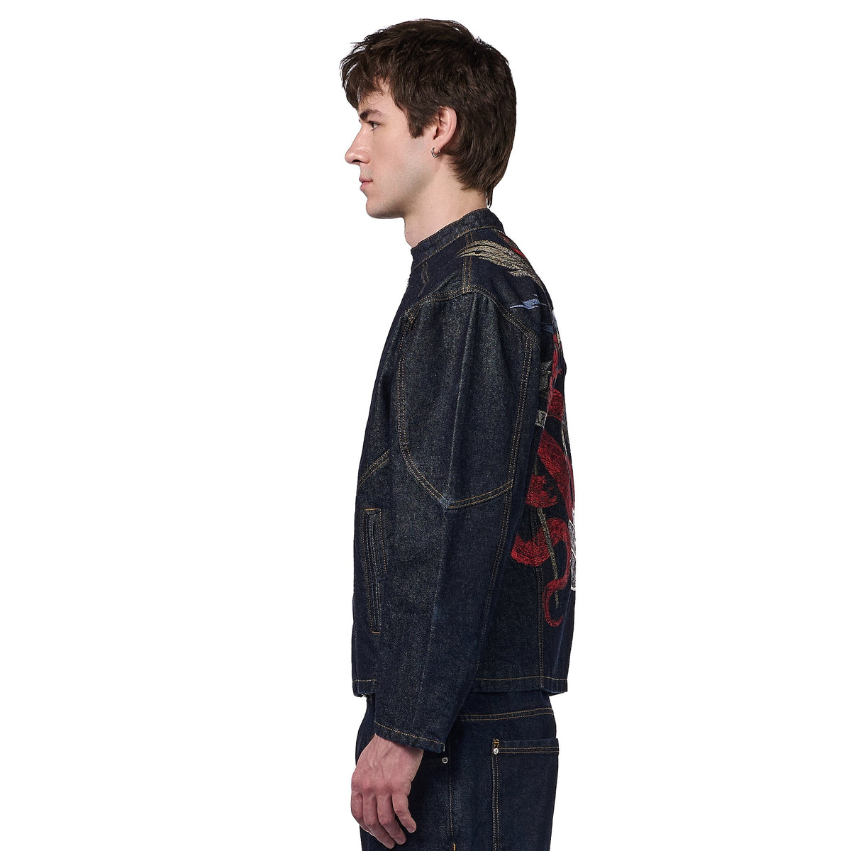 "hellboy" indigo raw denim Biker jacket