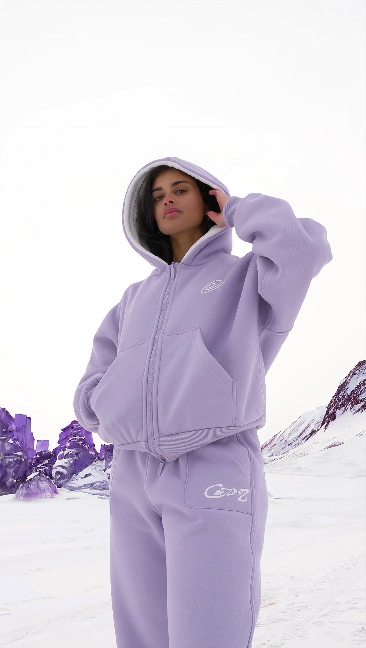 Reverisble zip-up Hoodie(Lilac & White)