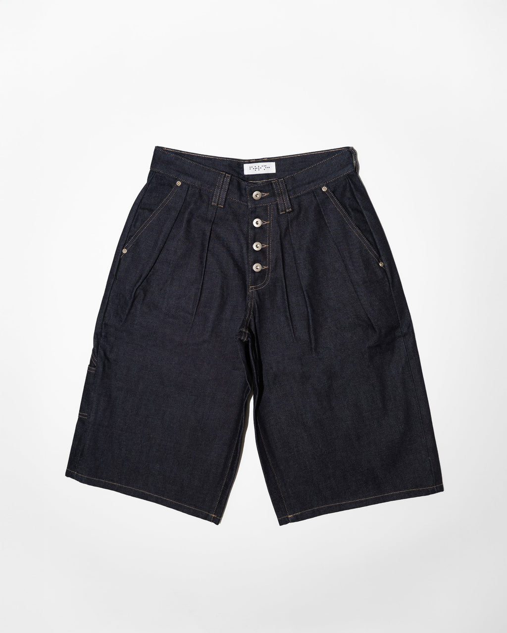 PLEATED RAW INDIGO JORTS