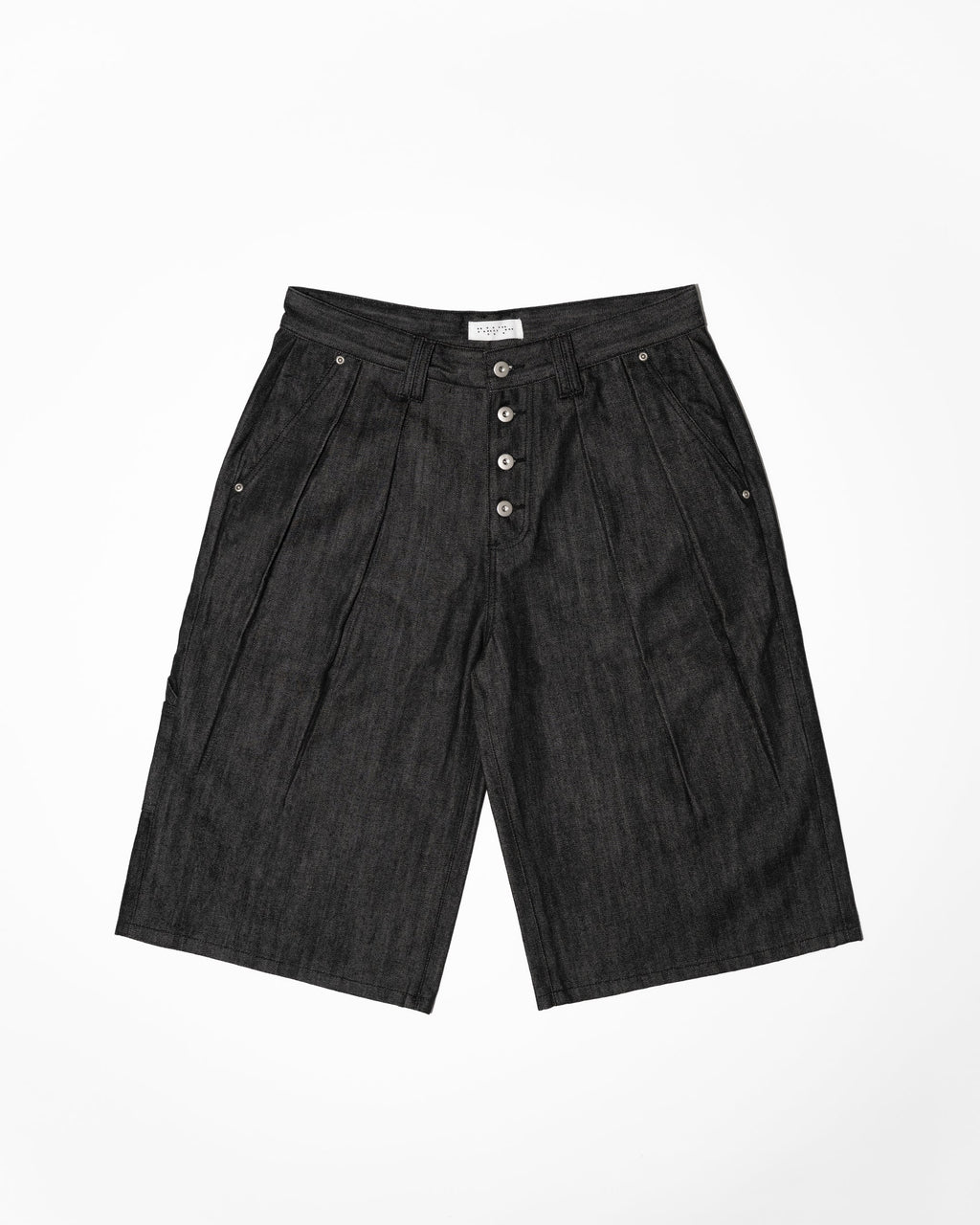 PLEATED RAW BLACK JORTS
