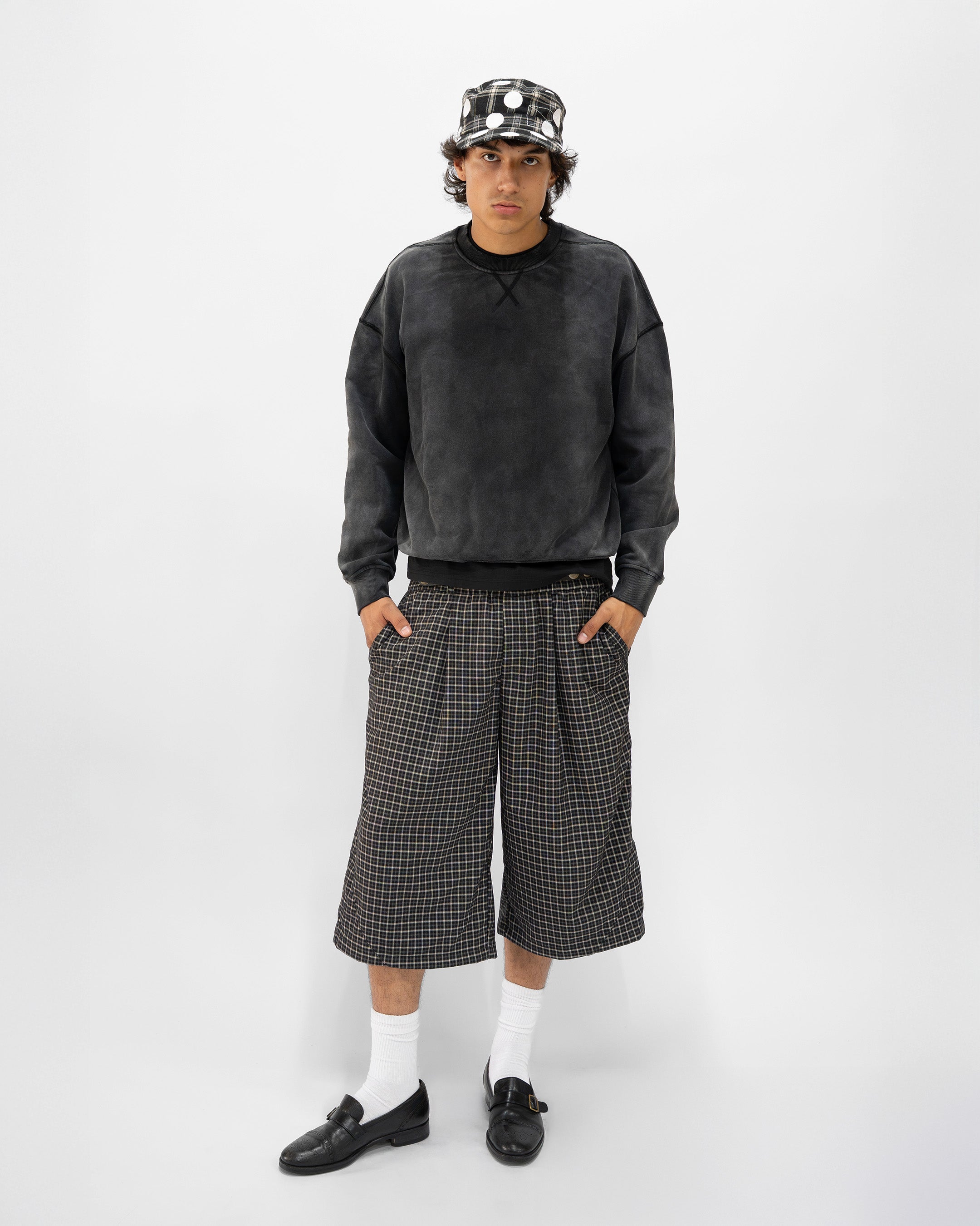 PLEATED GINGHAM CAPRI SHORTS