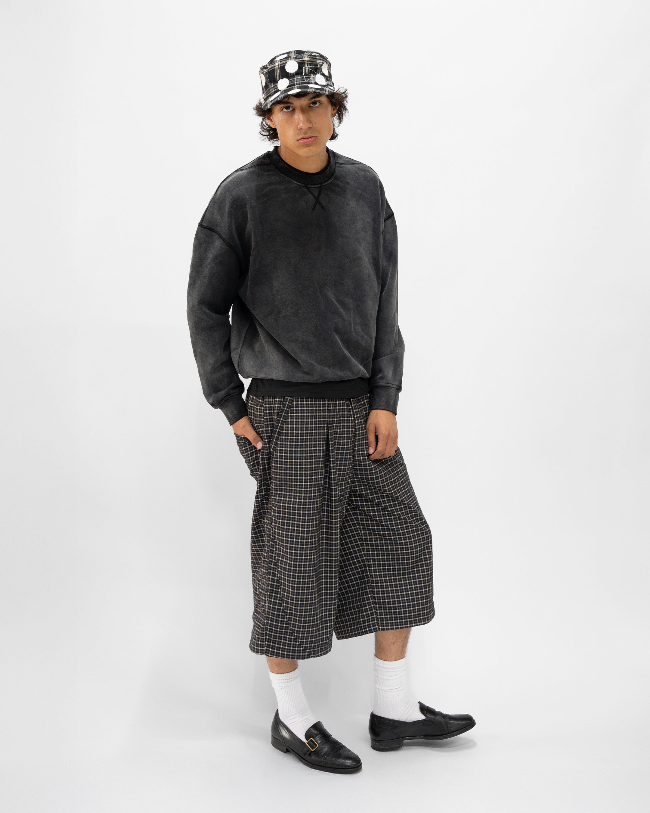 PLEATED GINGHAM CAPRI SHORTS
