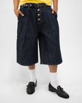 PLEATED RAW INDIGO JORTS