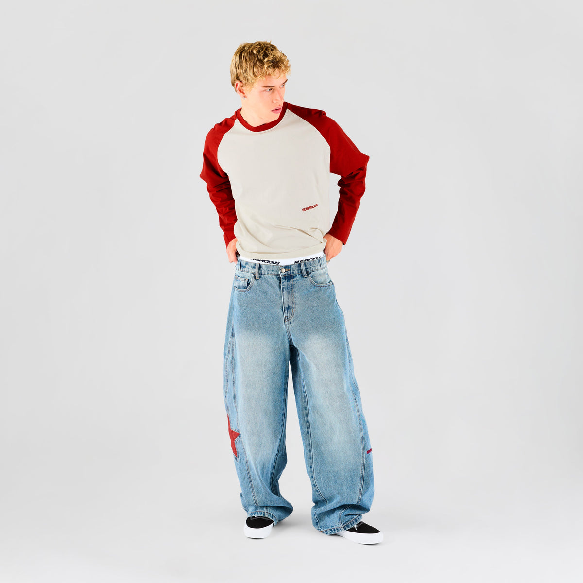 End Of Summer / Essentials Raglan Longsleeve - Off-White & Red