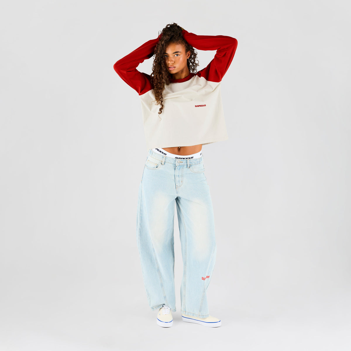 End Of Summer / Essentials Raglan Longsleeve - Off-White & Red