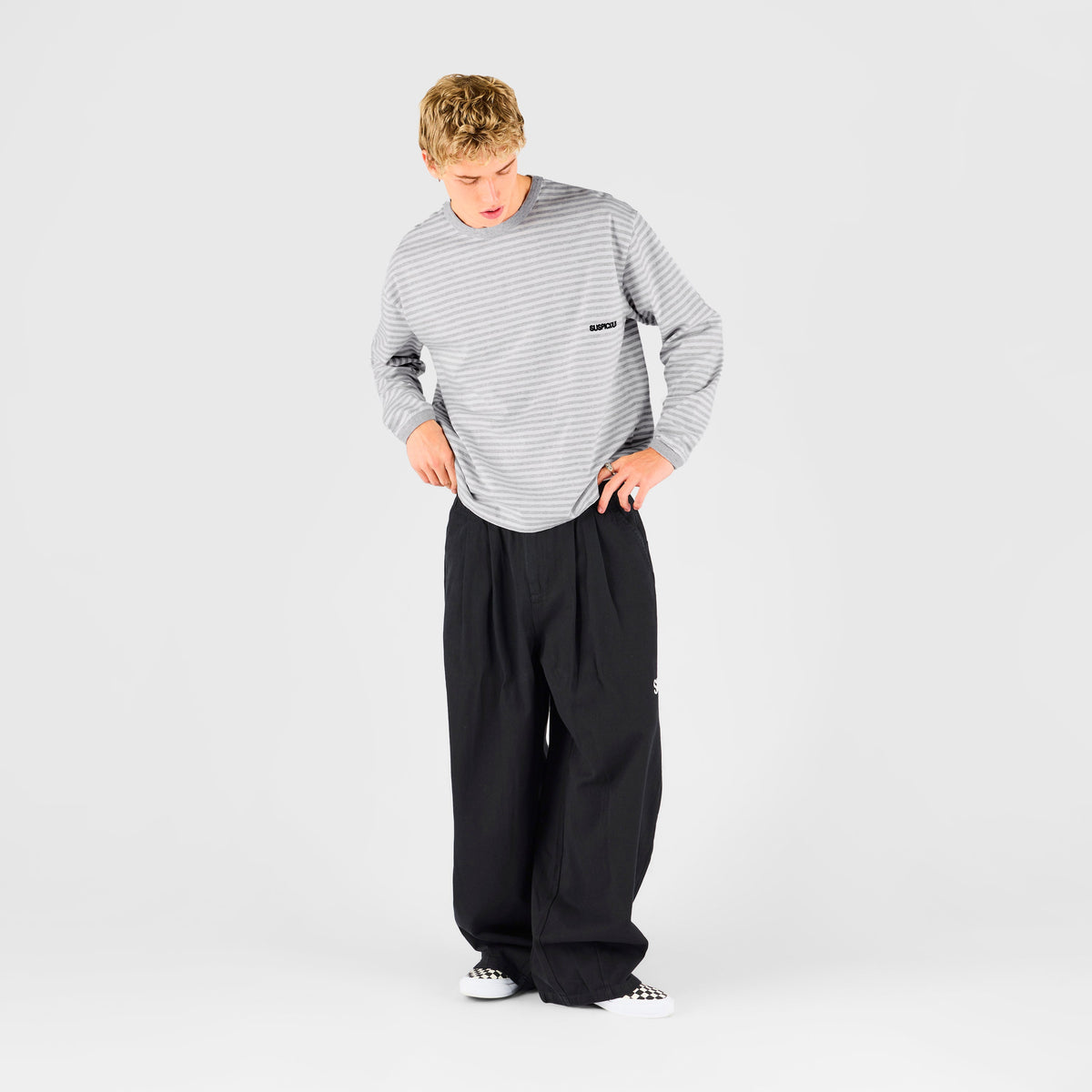 End Of Summer / Essentials Striped Ringer Longsleeve - Off-White & Heather Grey