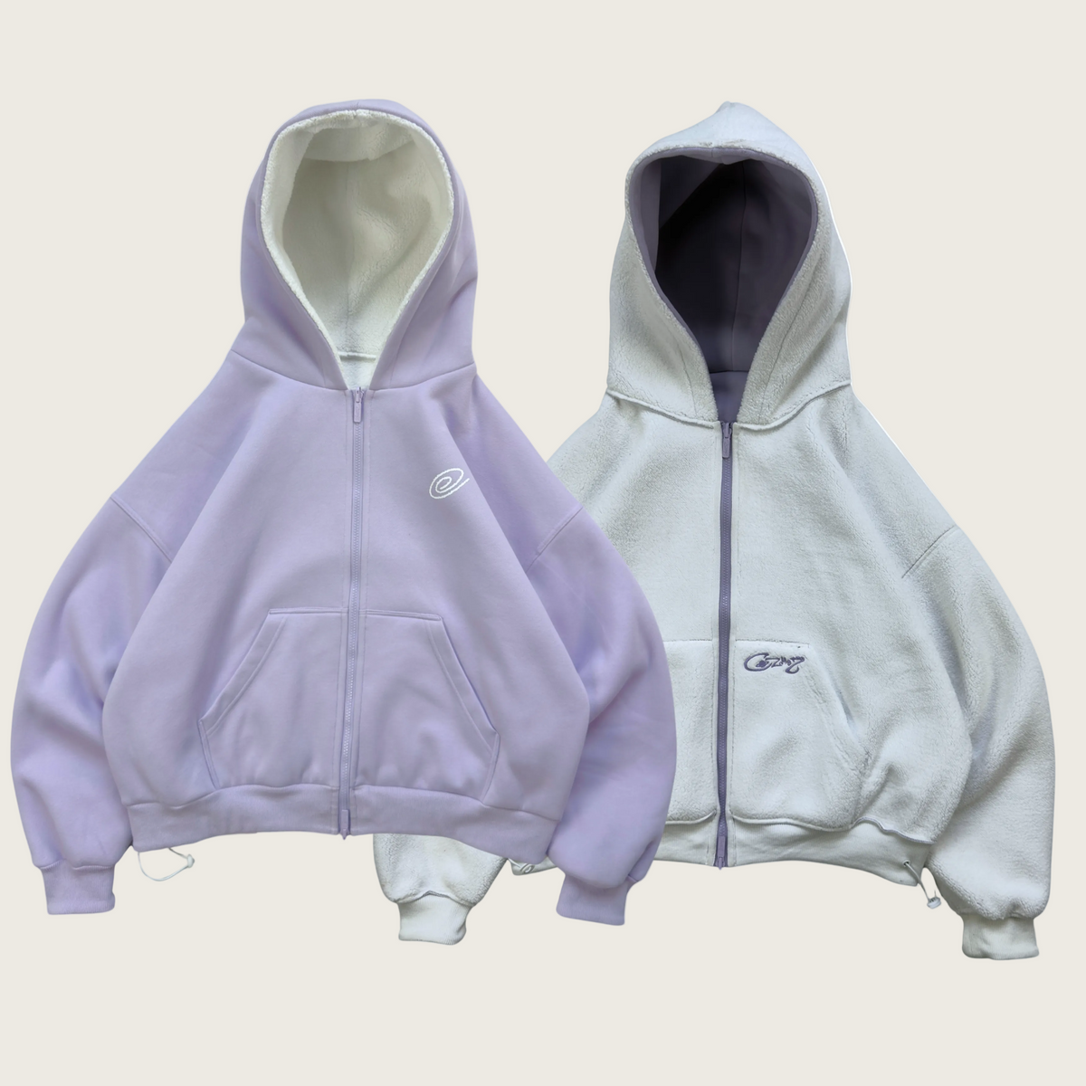 Reverisble zip-up Hoodie(Lilac & White)