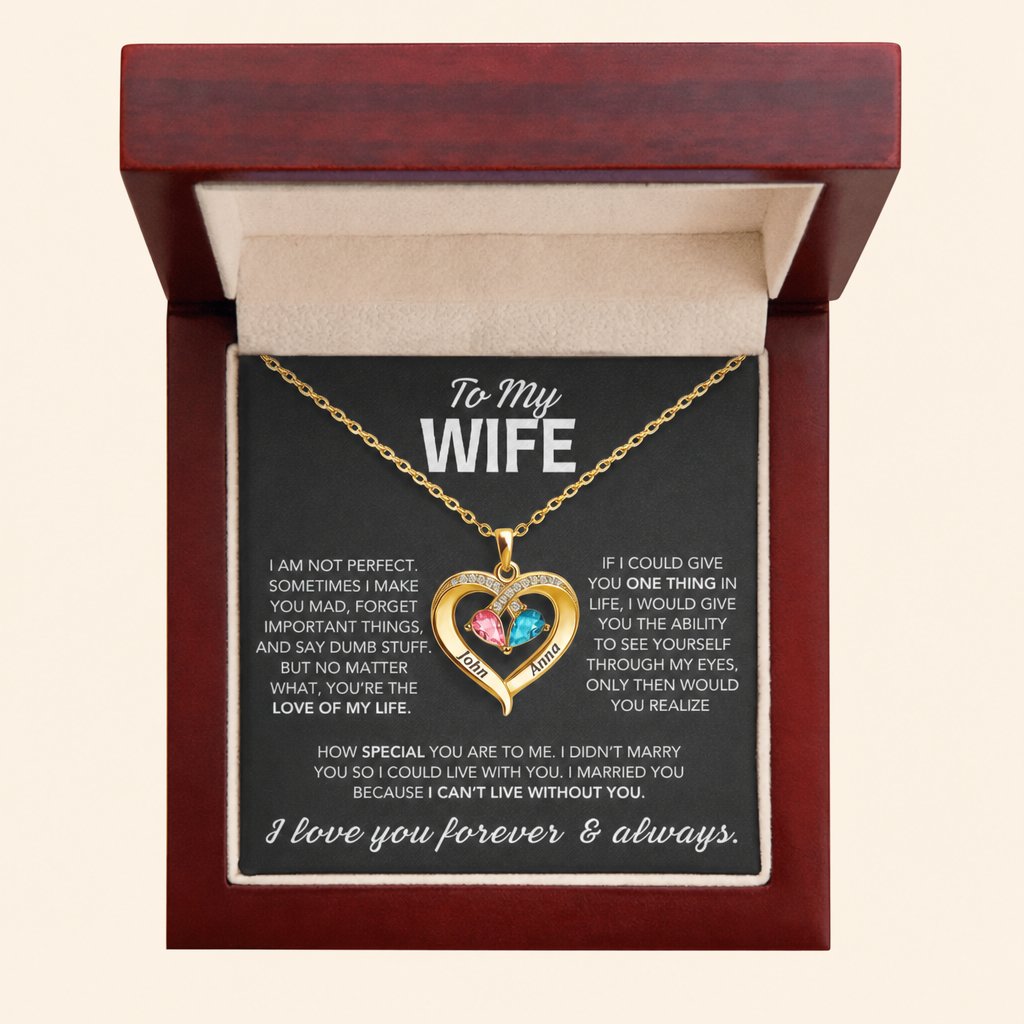 Birthstone Heart Necklace(Note his name and his birthstone)