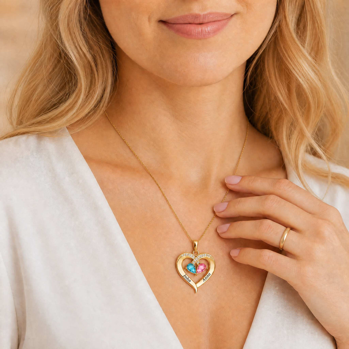 Birthstone Heart Necklace(Note his name and his birthstone)
