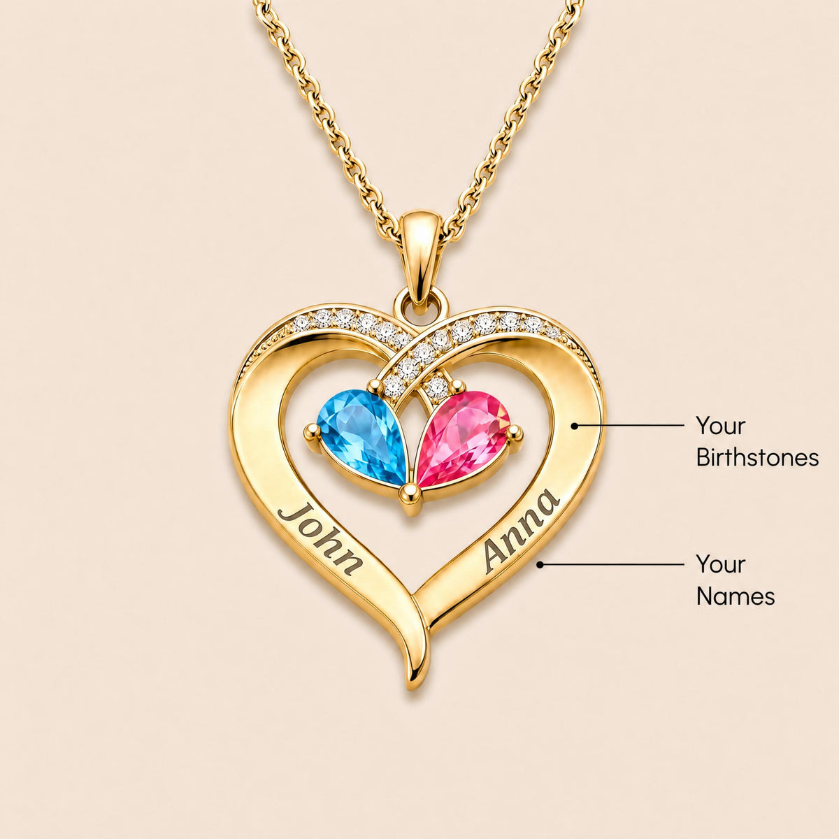 Birthstone Heart Necklace(Note his name and his birthstone)