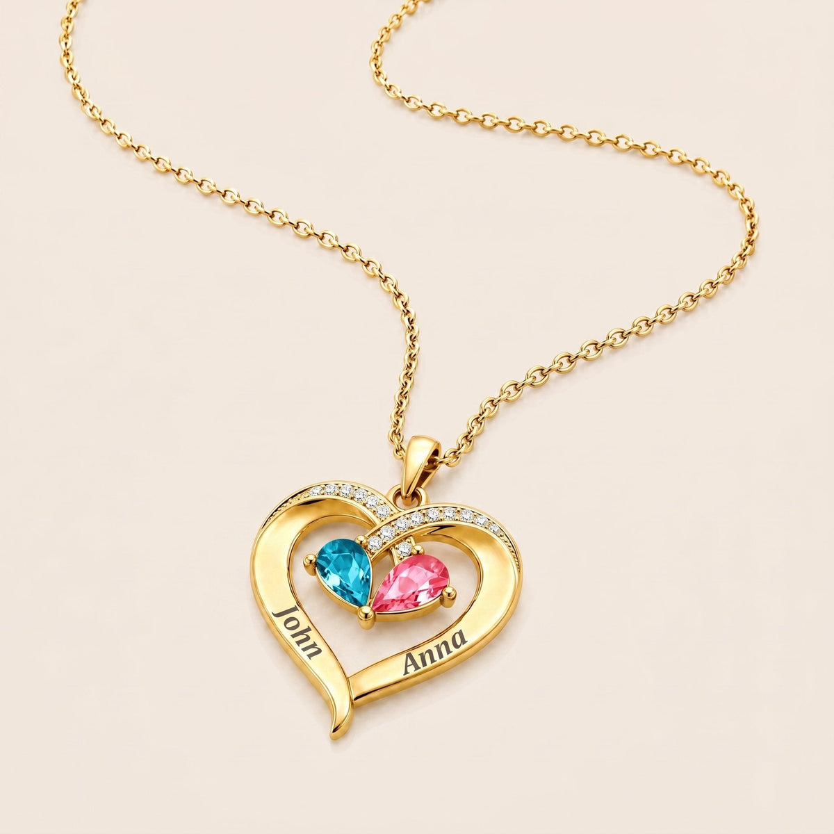 Birthstone Heart Necklace(Note his name and his birthstone)