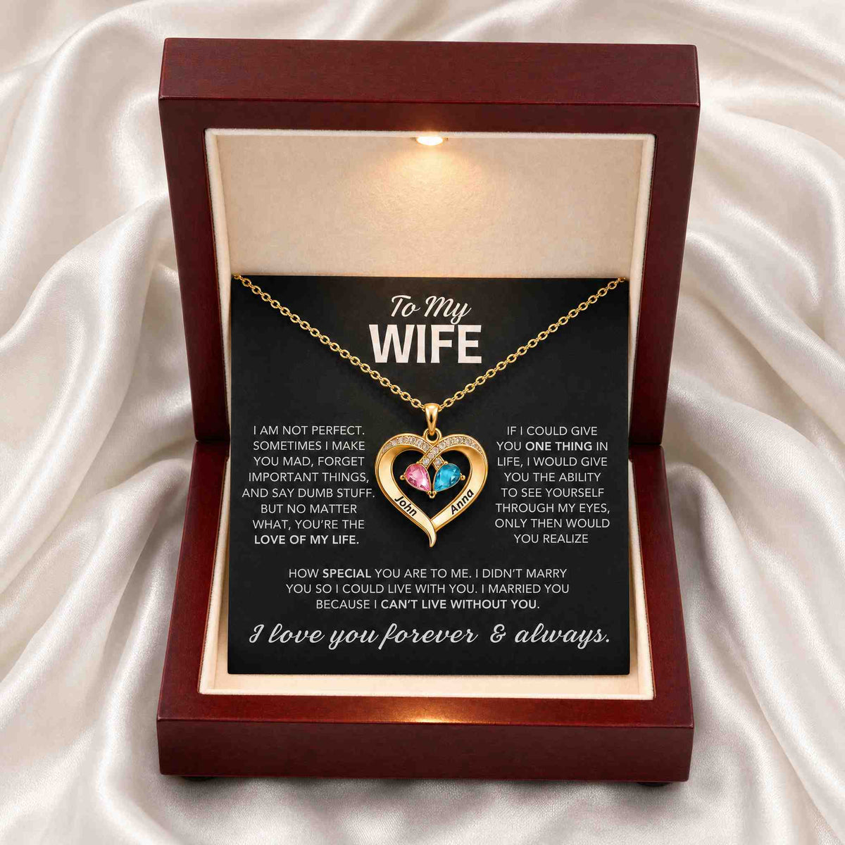 Birthstone Heart Necklace(Note his name and his birthstone)