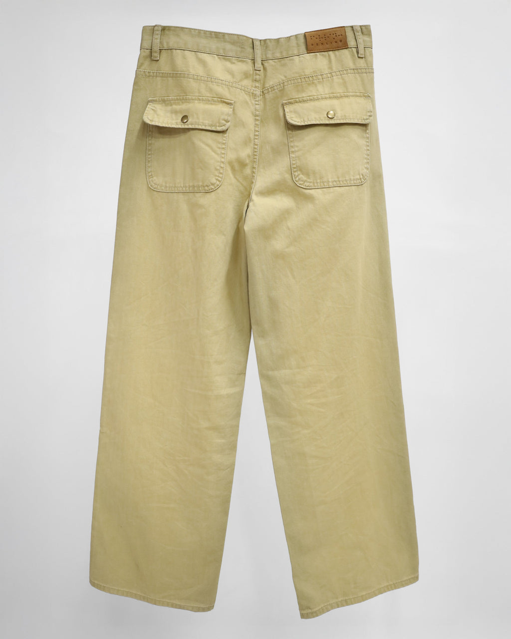 BEIGE WASHED HERRINGBONE TWILL PANTS