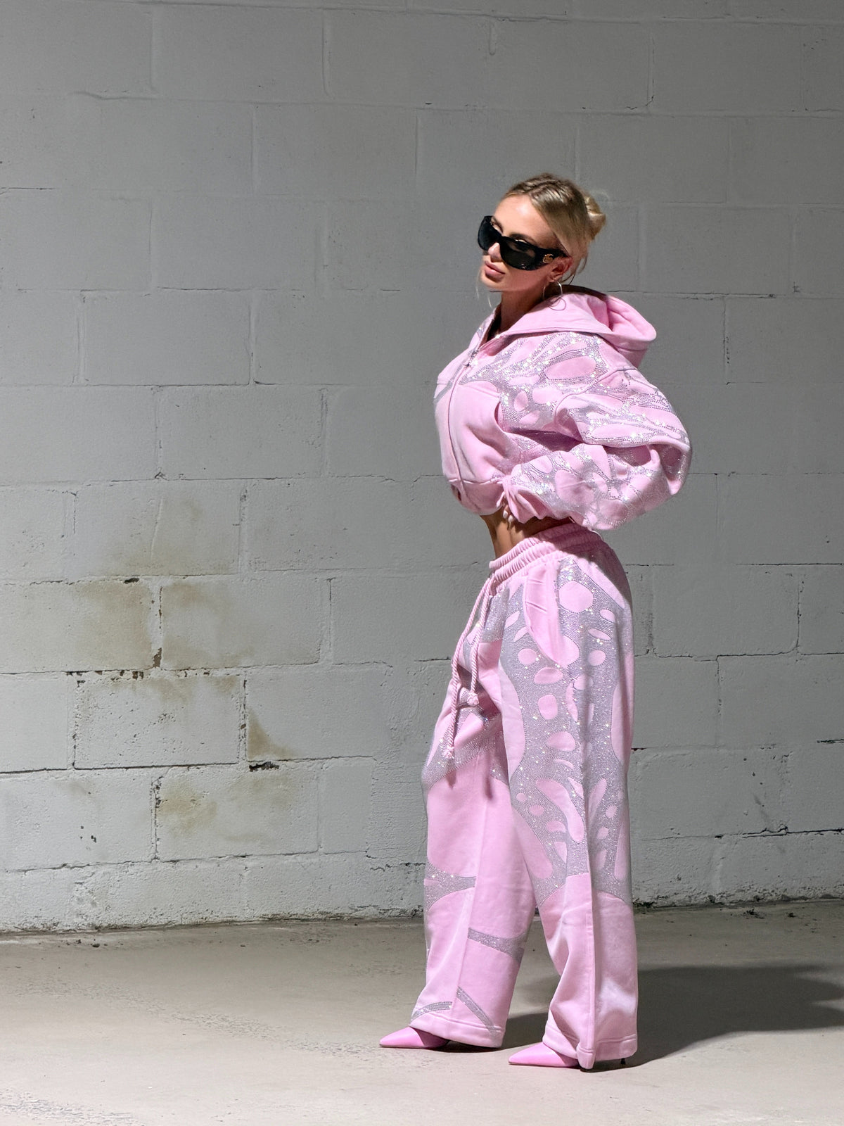 Ascent Pink Rhinestone Cropped Hoodie