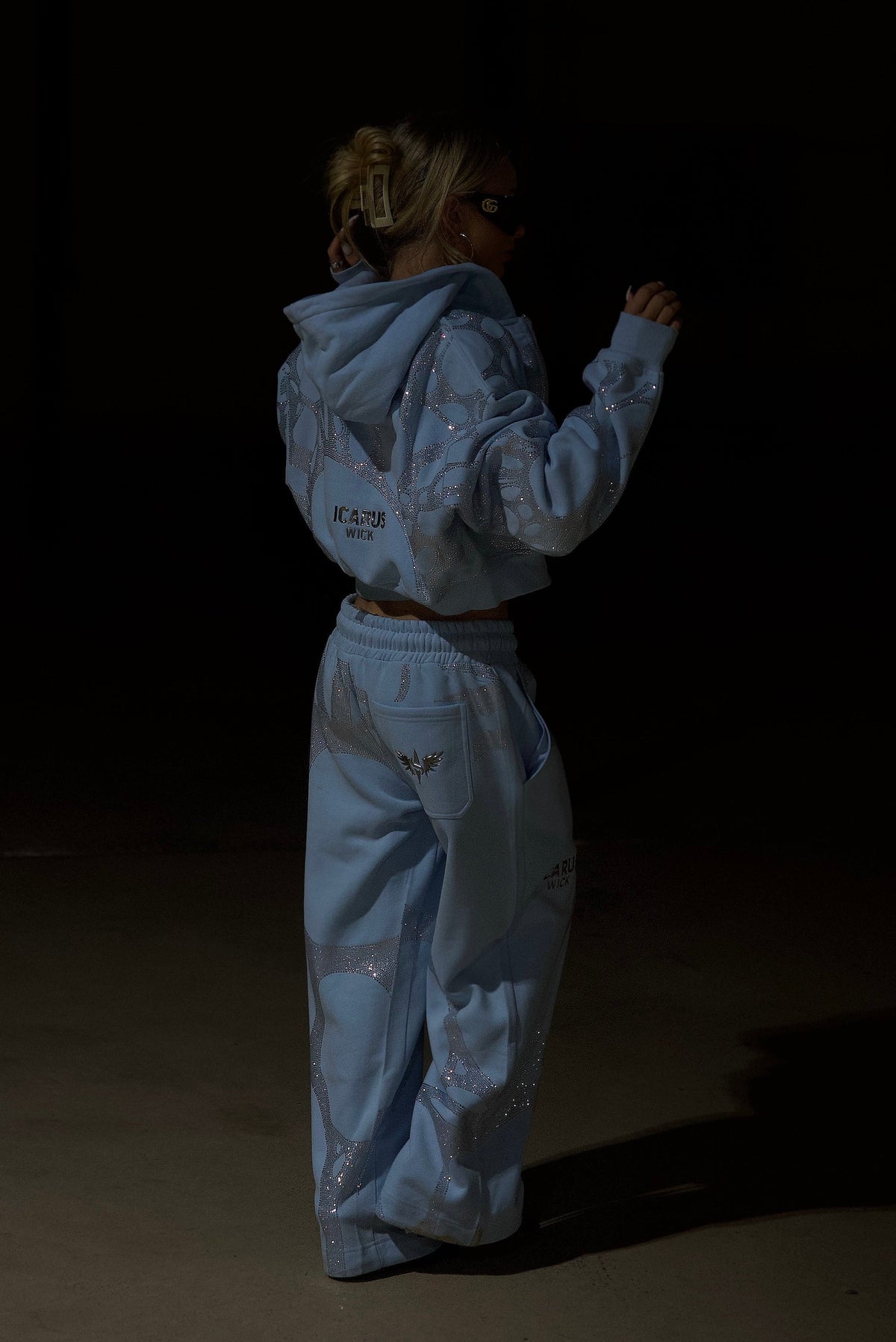 Ascent Baby Blue Rhinestone Sweatpants