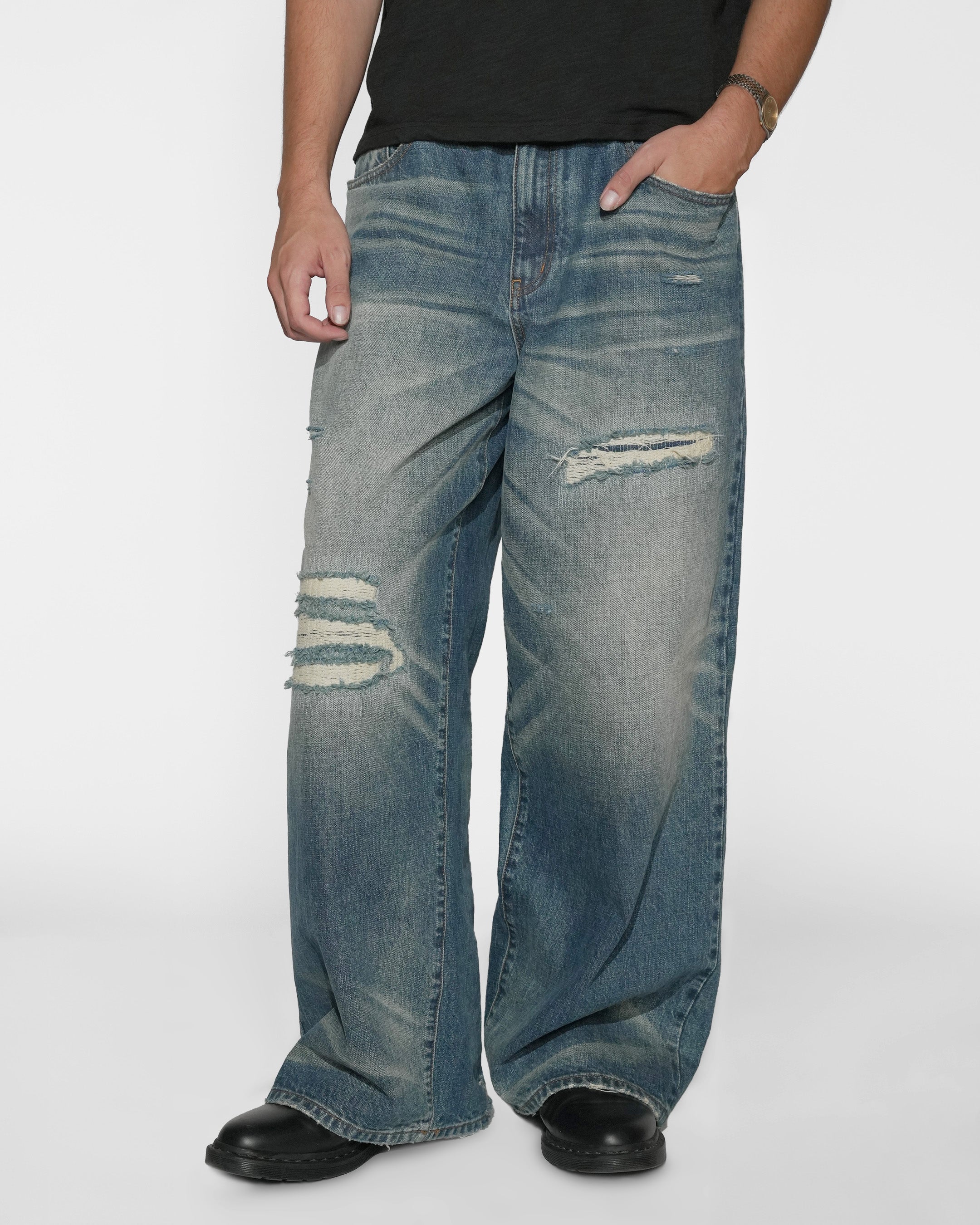 sashiko japanese selvedge loose fit jeans