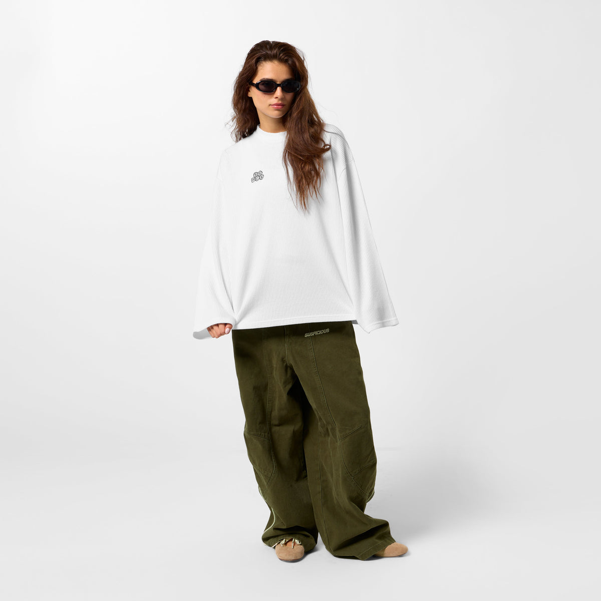 Bestsellers Variants / Offset Waffle Longsleeve - white