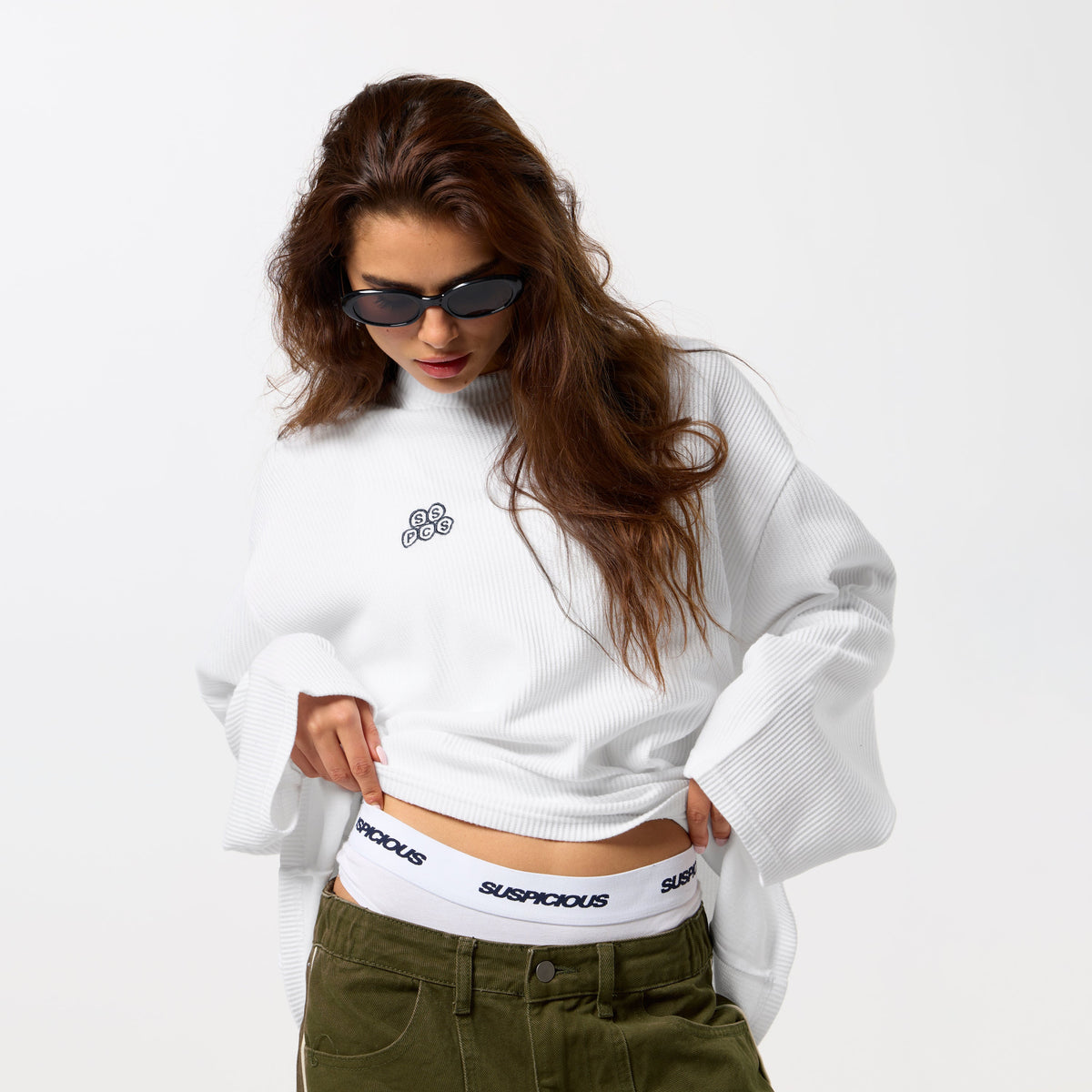 Bestsellers Variants / Offset Waffle Longsleeve - white