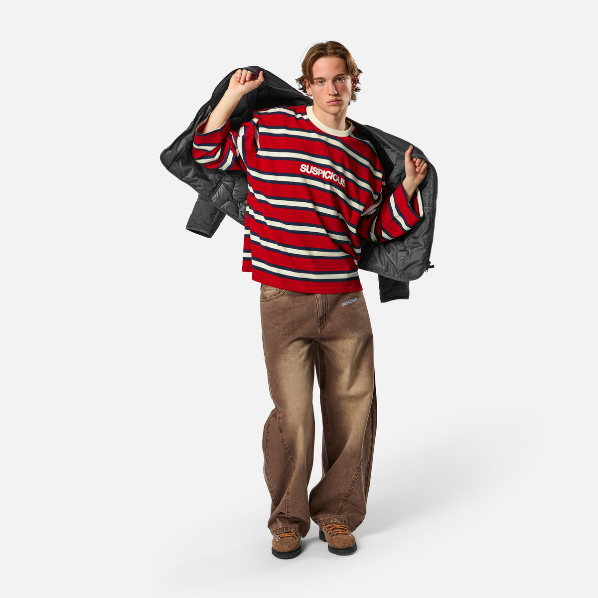 Spring 1 / Suspicious Striped Longsleeve - Ruby Red & Nightfall