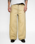 BEIGE WASHED HERRINGBONE TWILL PANTS
