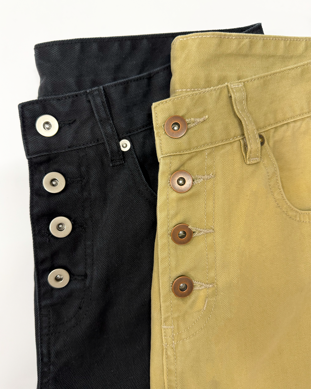 BEIGE WASHED HERRINGBONE TWILL PANTS