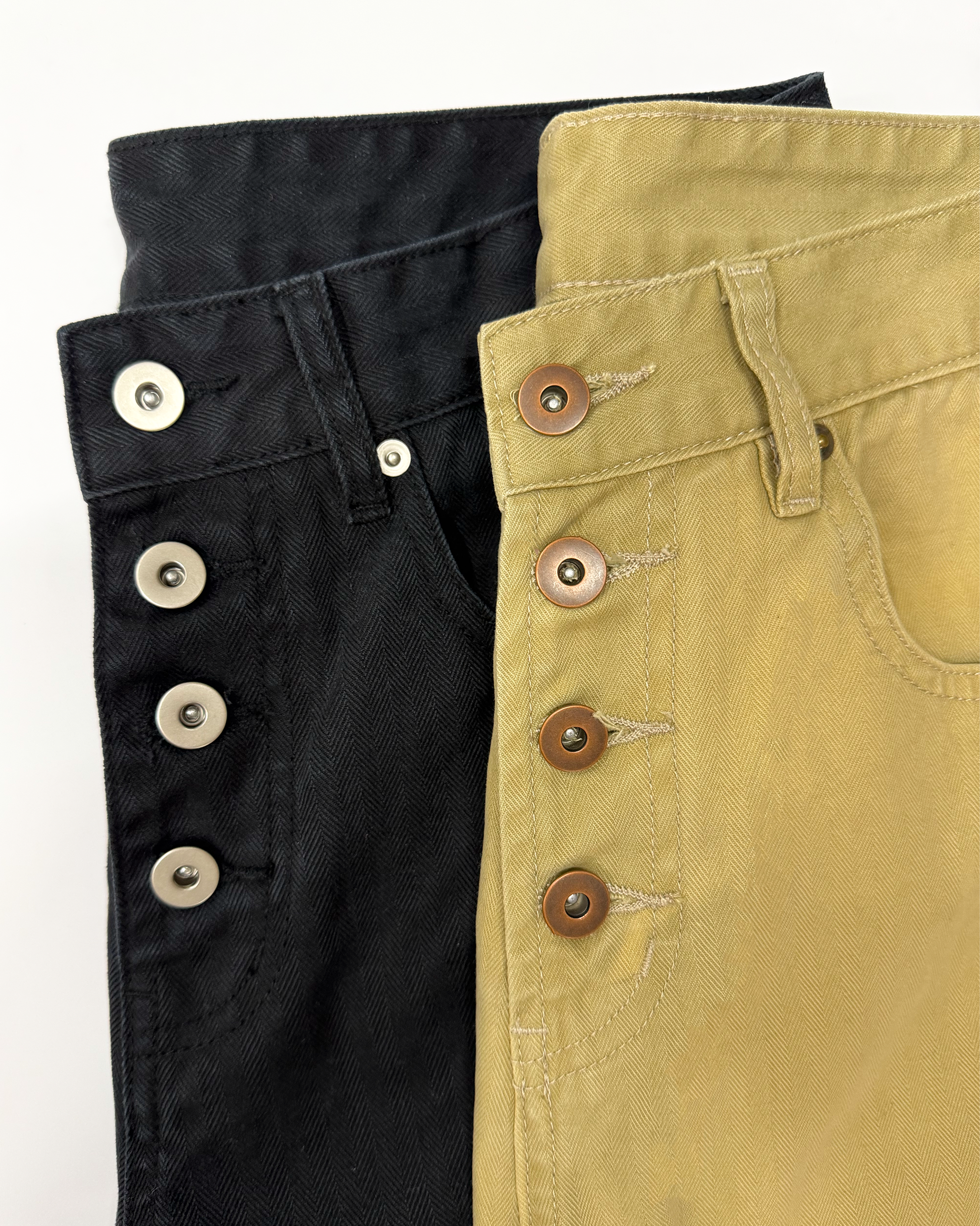 BEIGE WASHED HERRINGBONE TWILL PANTS