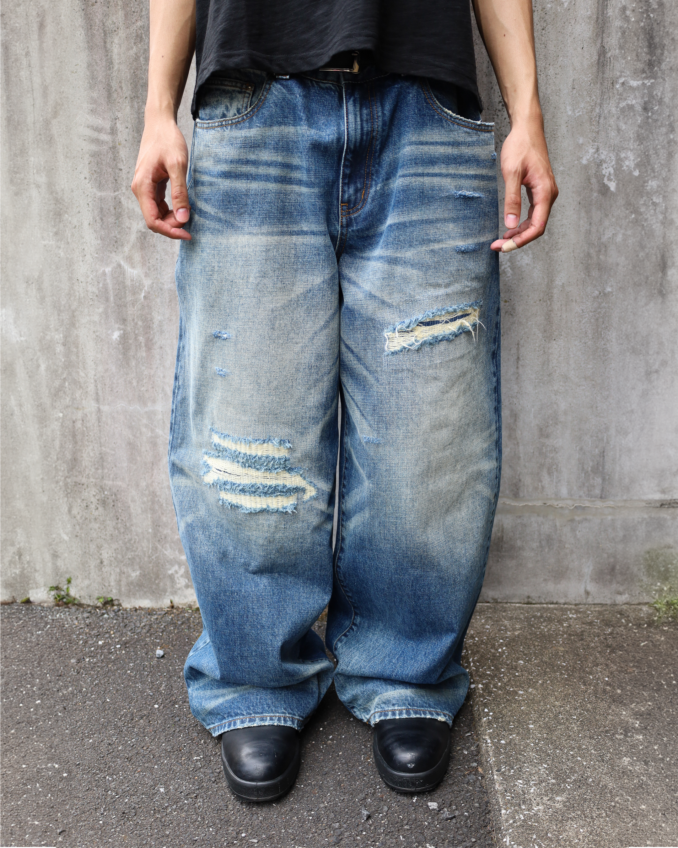 sashiko japanese selvedge loose fit jeans