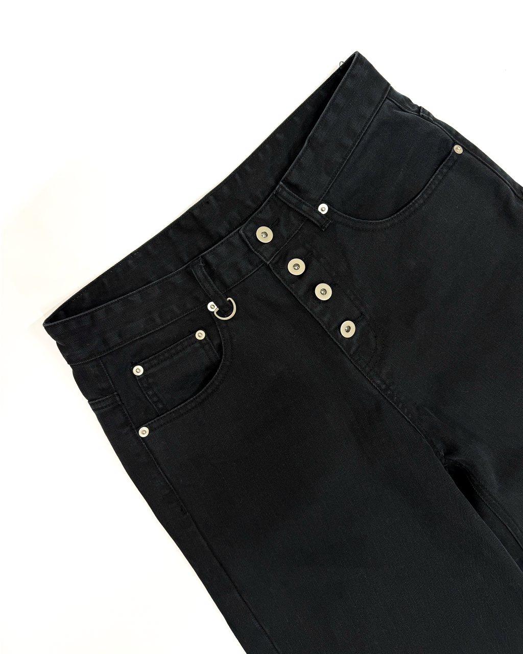 BLACK WASHED HERRINGBONE TWILL PANTS