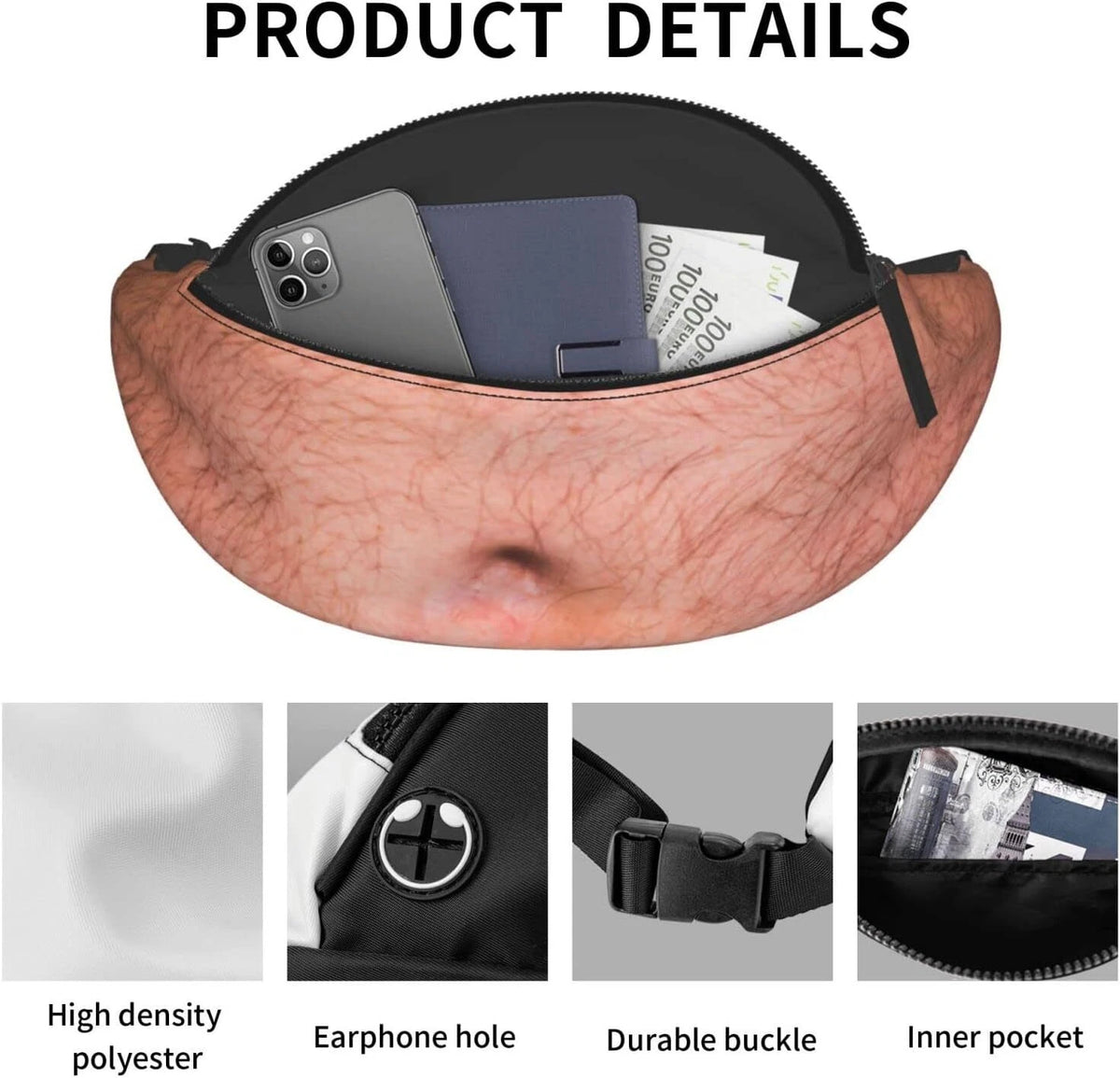 Waist Pack Realistic Looking Large Capacity Oxford Cloth 3D Artificial Dad Beer Belly Fanny Bag for Travel