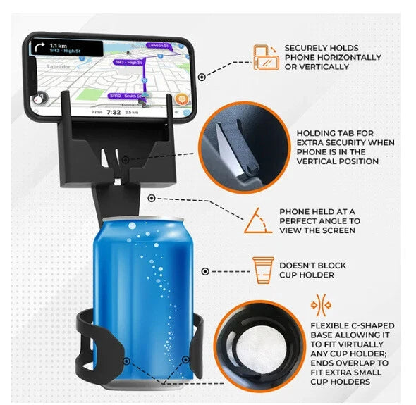 Universal Car Cup Holder Phone Mount Mobile Phone Cup Holder For Truck 2 in 1